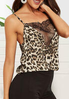 Leopard Printed Lace Splicing Open Back Camisole