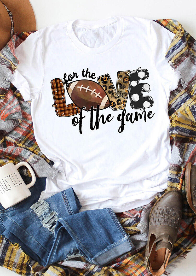 

Leopard Printed Love Football Game T-Shirt Tee - White, 462644