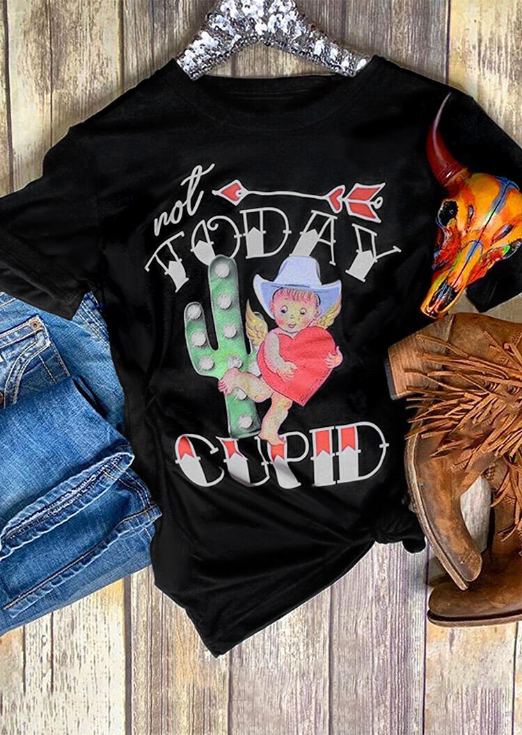 

Not Today Cupid Heart Cactus T-Shirt Tee - Black, 462649