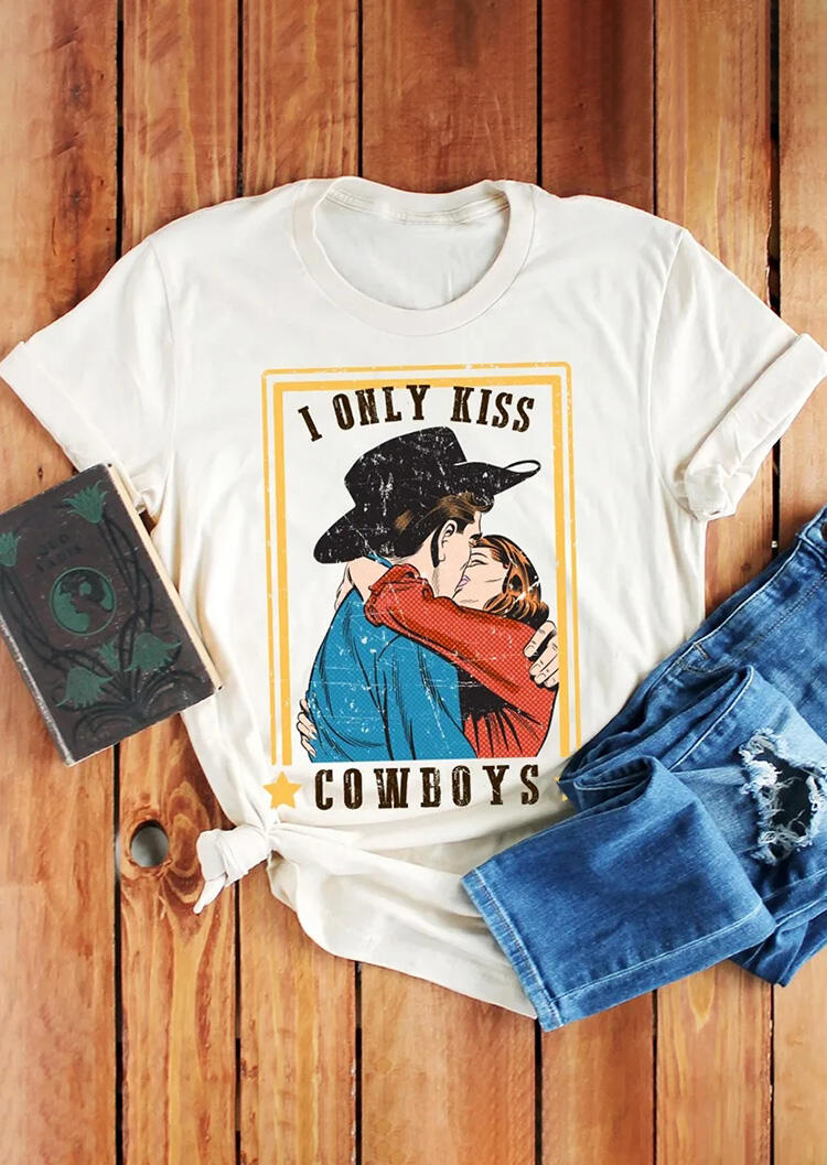 

Tees T-shirts I Only Kiss Cowboys T-Shirt Tee - White. Size