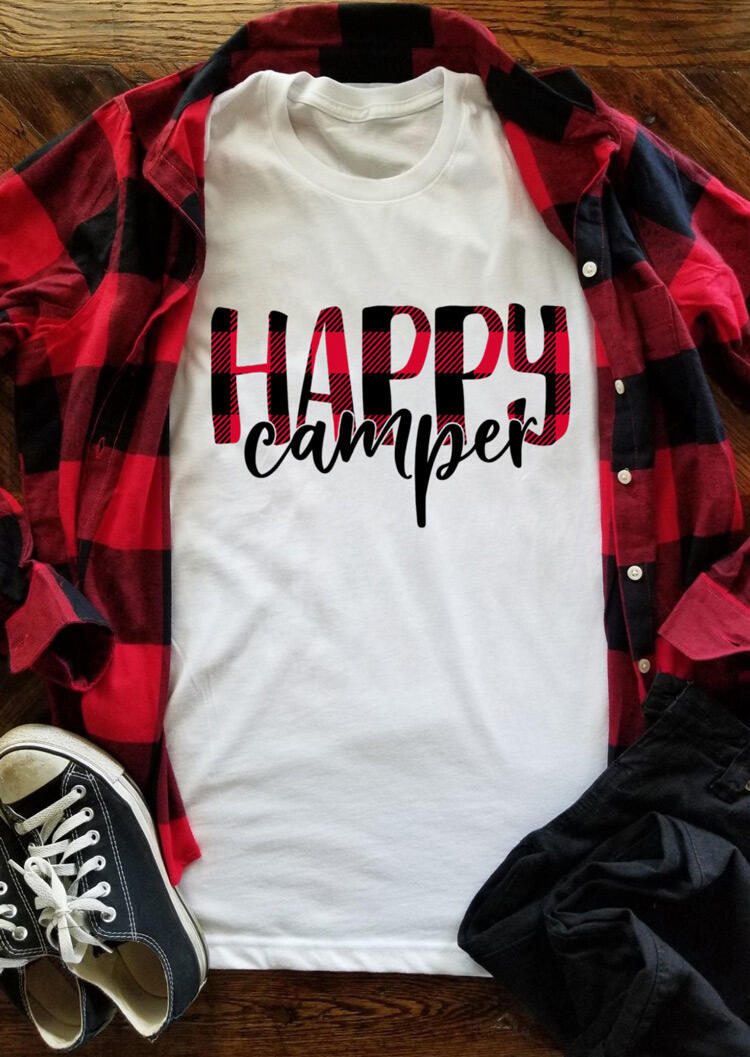 

Tees T-shirts Plaid Happy Camper T-Shirt Tee - White. Size: S,M,,XL