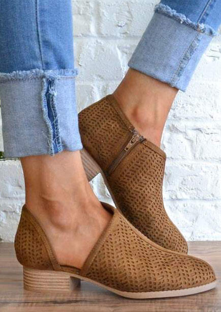 

Boots Hollow Out Zipper Pointed Toe Ankle Boots. Size: ,39,40,41, Brown