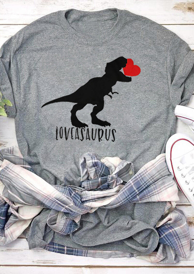 

Valentine Dinosaur Loveasaurus Heart T-Shirt Tee - Gray, 462756