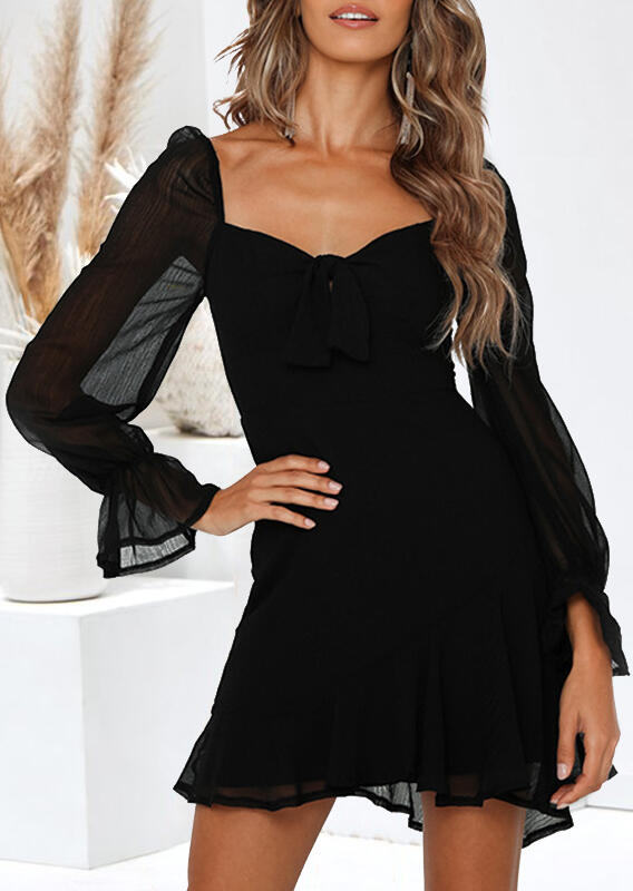 

Mini Dresses Mesh Splicing Tie Mini Dress - Black. Size: S,M,,XL