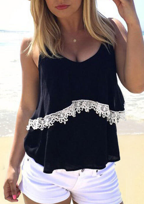 

Tank Tops Lace Splicing Camisole without Necklace - Black. Size