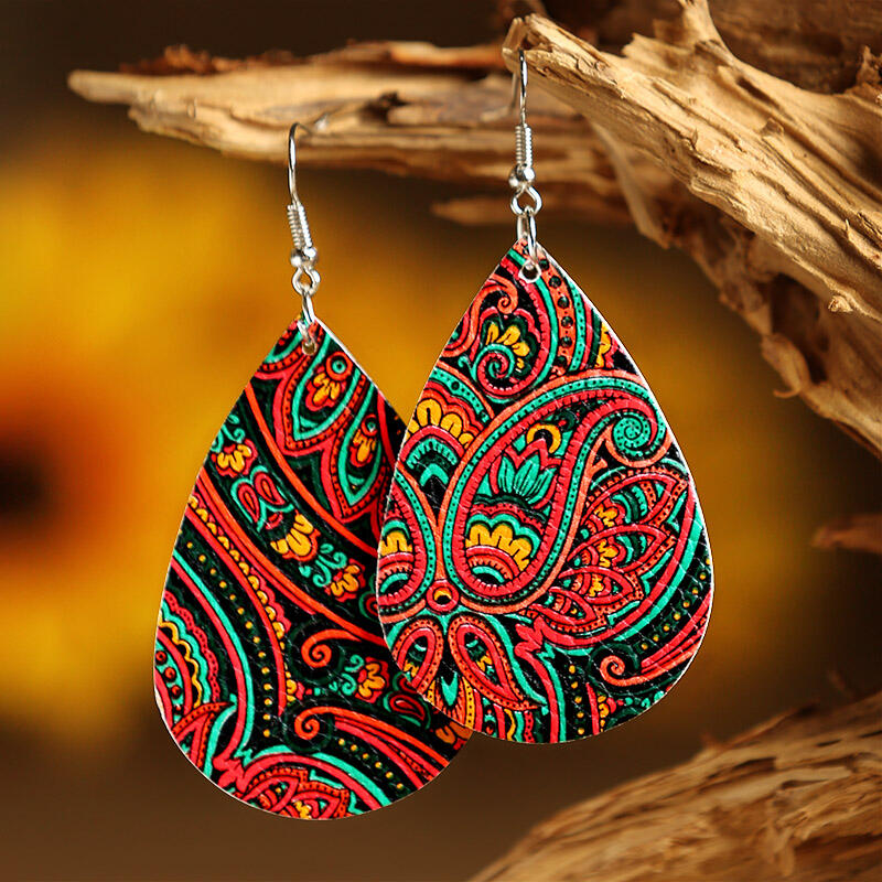 

Mandala Printed PU Leather Earrings, Black;red, 462783