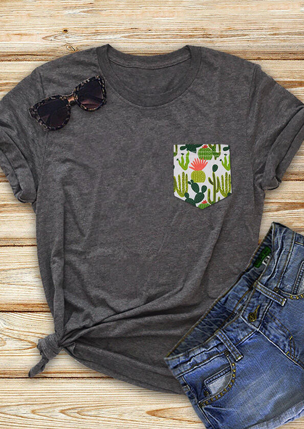 

Cactus Pocket T-Shirt Tee - Gray, 462877