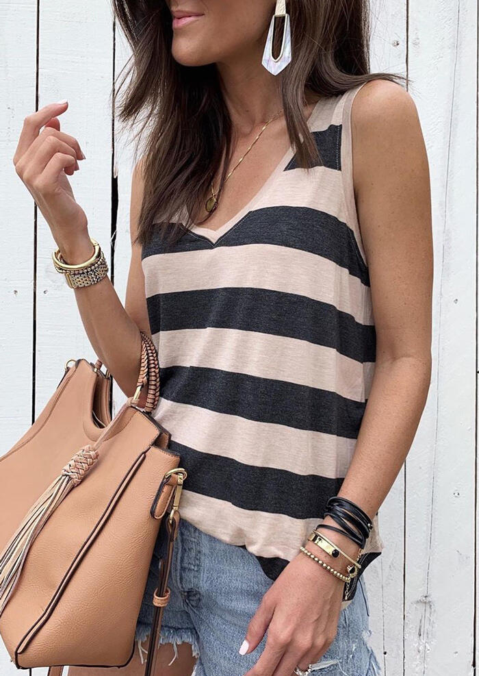 

Tank Tops Color Block Striped Tank without Necklace in Stripe. Size