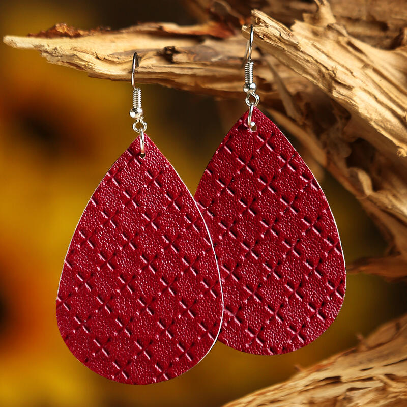 

Cross Water-Drop Shaped PU Leather Earrings, Gold;burgundy, 462988