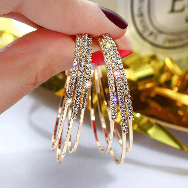 

Luxury Crystal C-Shaped Circle Earrings, Gold;silver, 463001