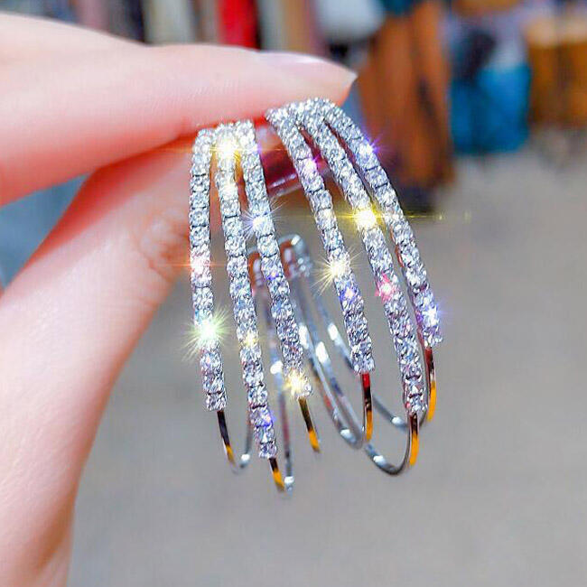

Earrings Luxury Crystal C-Shaped Circle Earrings. Size, Silver