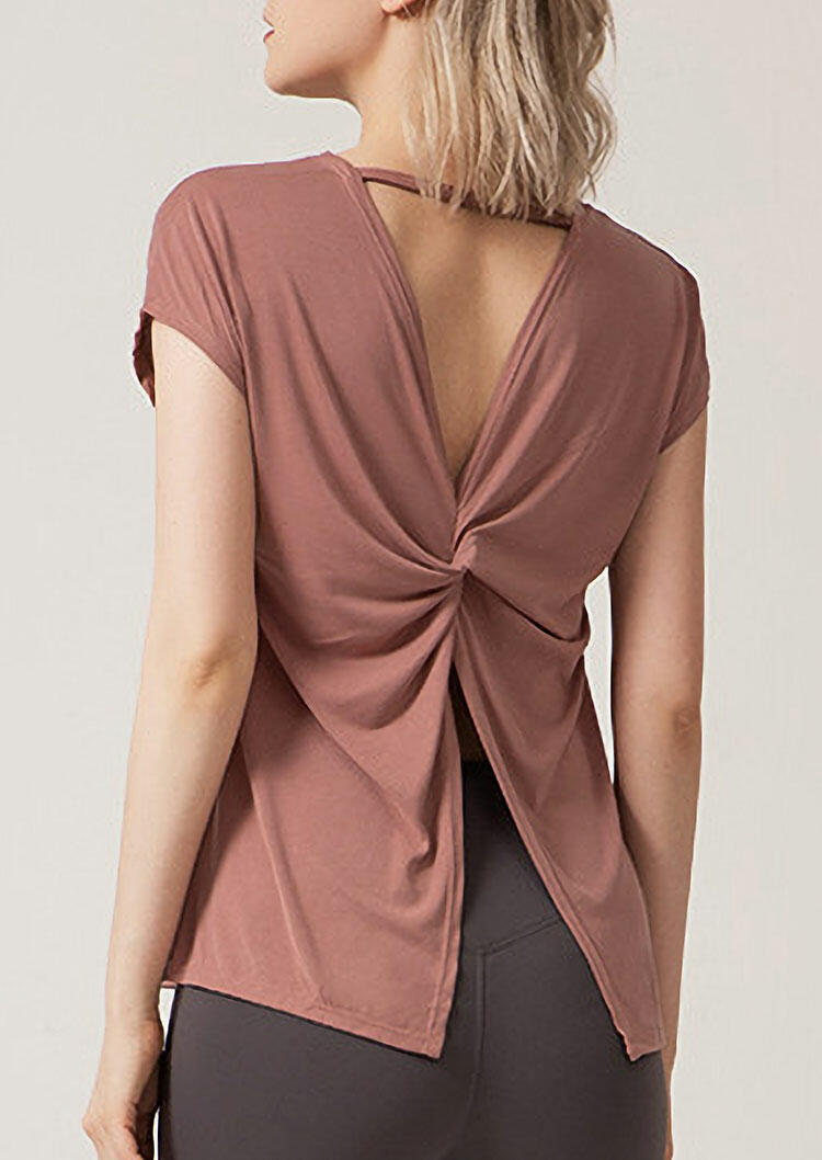 

Ruffled Open Back O-Neck Blouse - Cameo Brown, 463004
