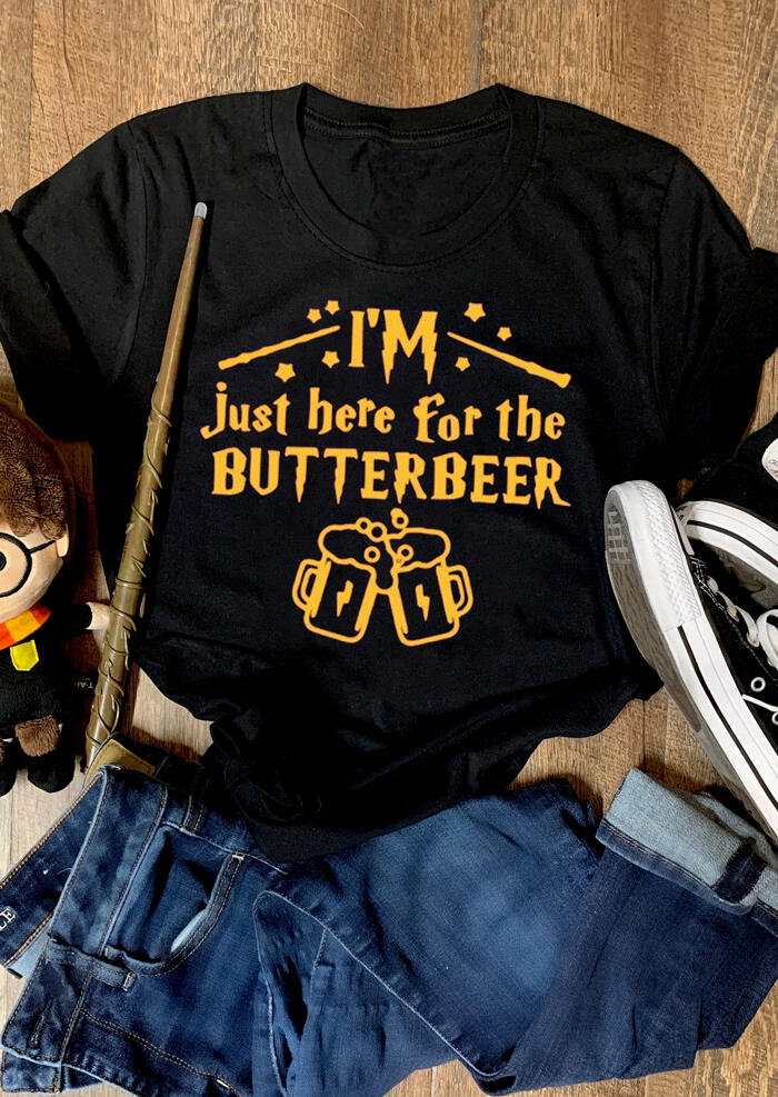 

Tees T-shirts I'm Just Here For The Butterbeer O-Neck T-Shirt Tee in Black. Size