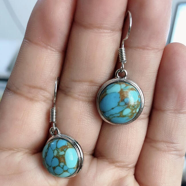 

Vintage Blue Turquoise Round Earrings, Lake blue, 463040