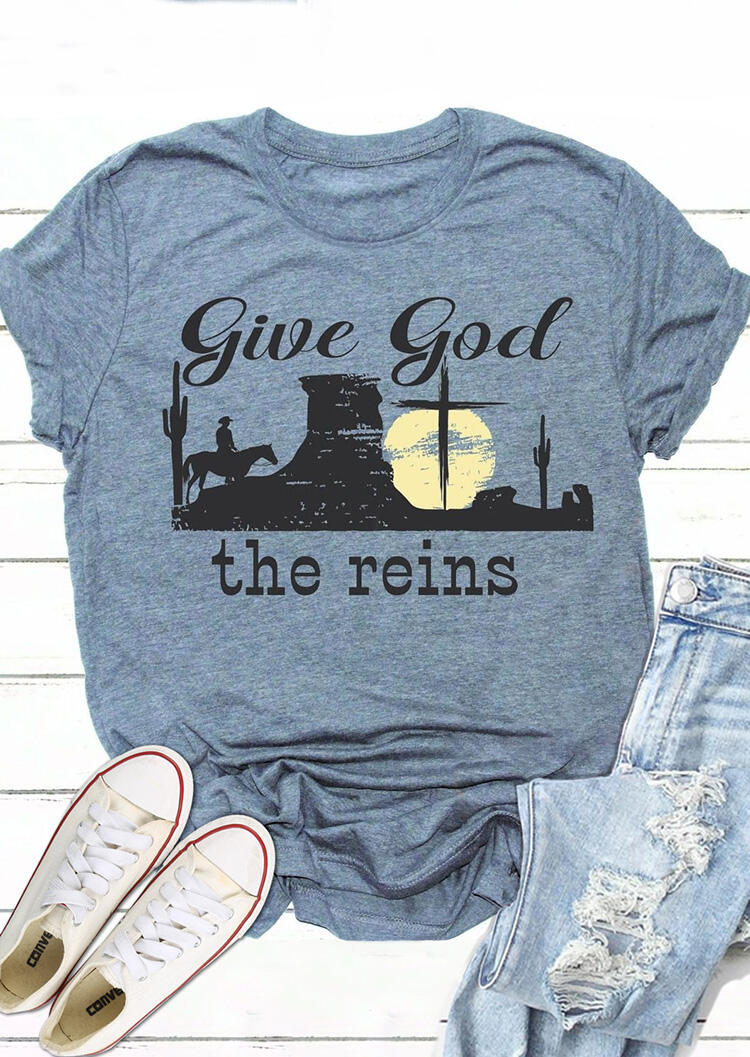 

Tees T-shirts Give God The Reins T-Shirt Tee - Blue. Size