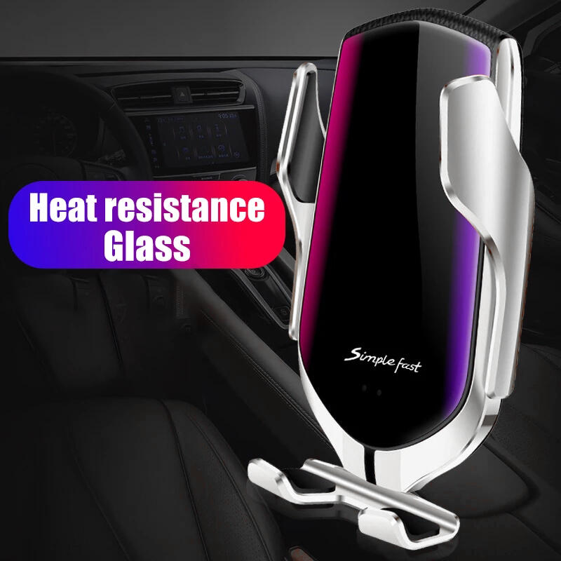 

R1 Automatic Clamping Wireless Fast Charging Car Charger in Silver. Size