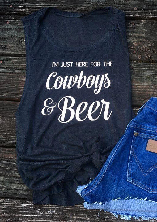 

Tank Tops Cowboys & Beer Tank in Navy Blue. Size