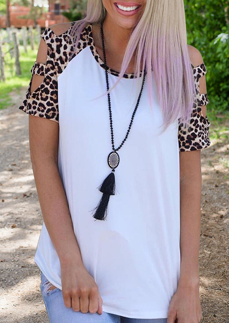 

Leopard Hollow Out Blouse without Necklace - White, 463252
