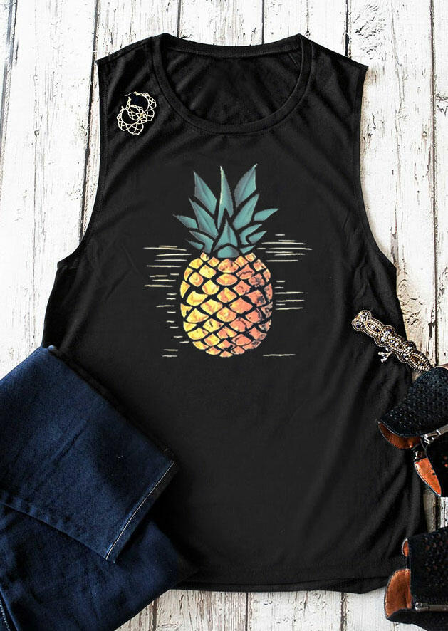 

Tank Tops Pineapple O-Neck Tank in Black. Size