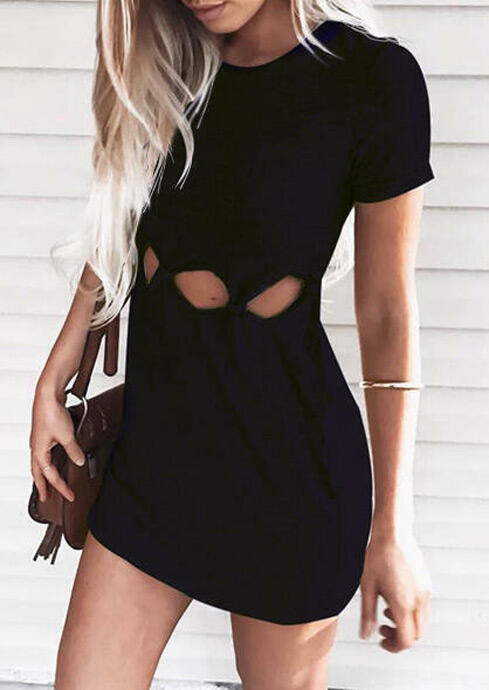 

Solid Hollow Out Bodycon Dress - Black, 442779