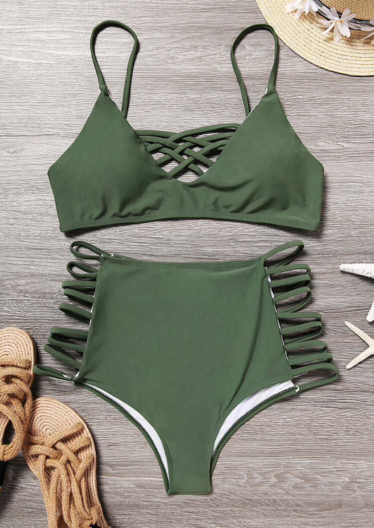 

Criss-Cross Hollow Out Bikini Set - Green, 462383