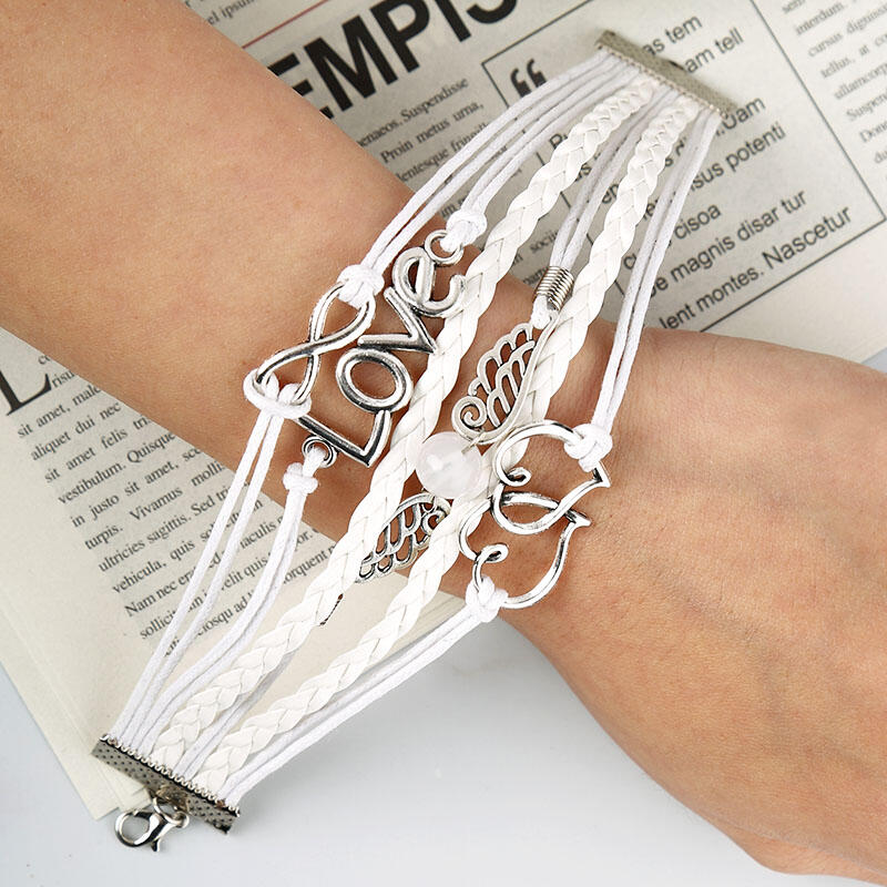

Bracelet Love Bead Multi-Layered Rope Braided Bracelet in White. Size