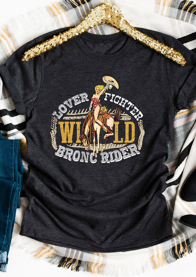 

Lover Fighter Wild Bronc Rider T-Shirt Tee - Dark Grey, 462993