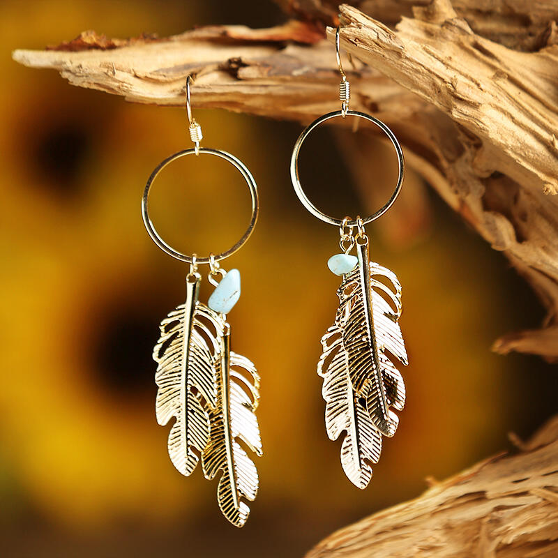 

Maxi Circle Turquoise Feather Pendant Earrings, Gold;silver, 463088