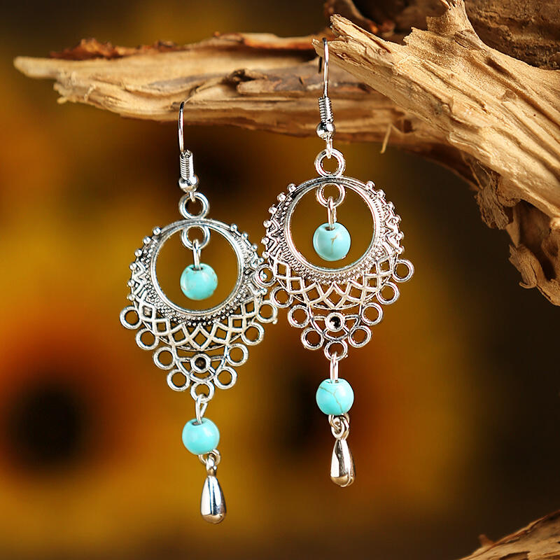 

Earrings Vintage Hollow Out Turquoise Earrings. Size, Silver