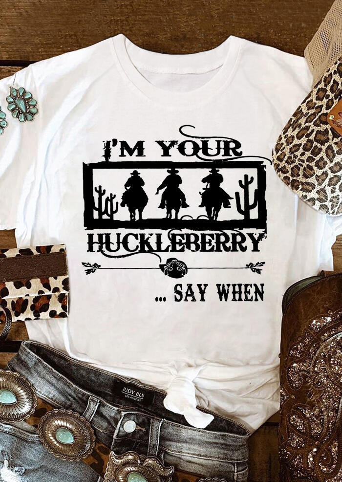 T-shirts Tees I'm Your Huckleberry Cowboy Cactus T-Shirt Tee in White. Size: XL