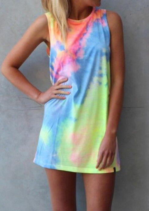 

Tie Dye Print Mini Dress - Multicolor, 50348