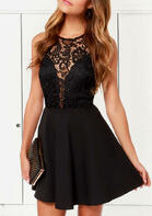 Lace Splicing Hollow Out Open Back Mini Dress