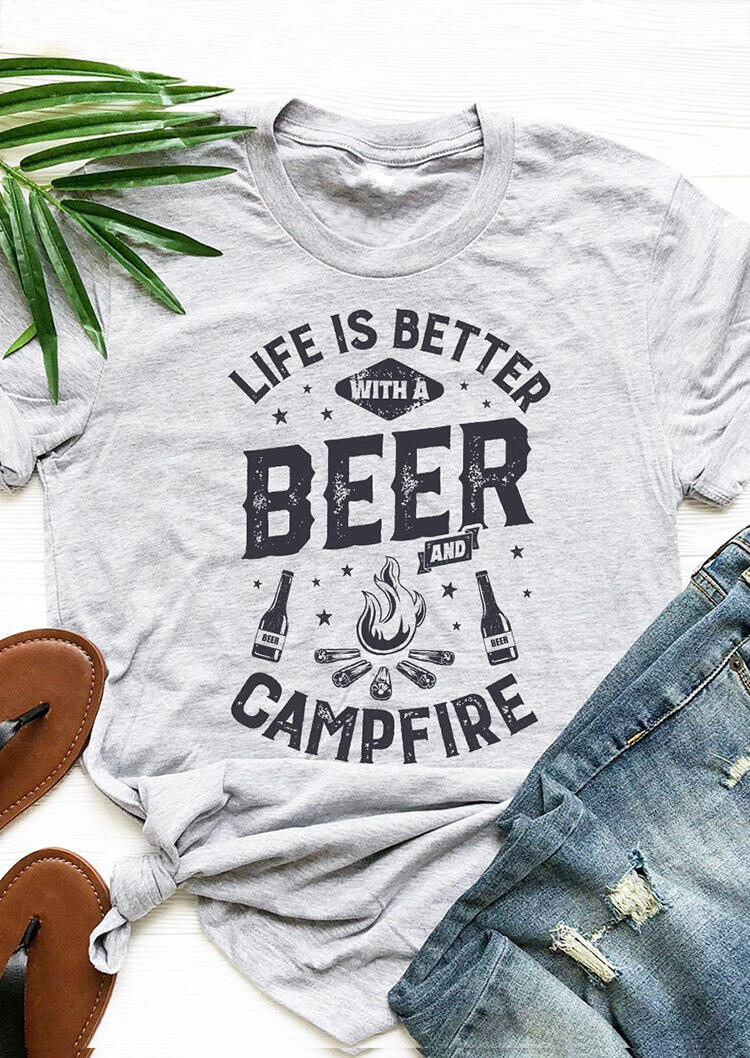 

Life Is Better With A Beer And Campfire T-Shirt Tee - Gray, 463479
