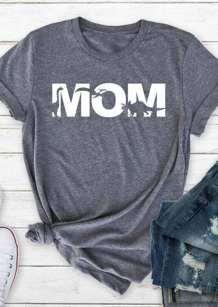 Mom Dinosaur O-Neck T-Shirt Tee - Gray, 463512