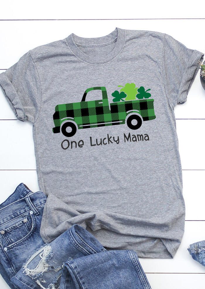 St. Patrick's Day One Lucky Mama Shamrock T-Shirt Tee – Gray