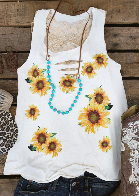 

Sunflower Hollow Out Tank without Necklace - White, 463566