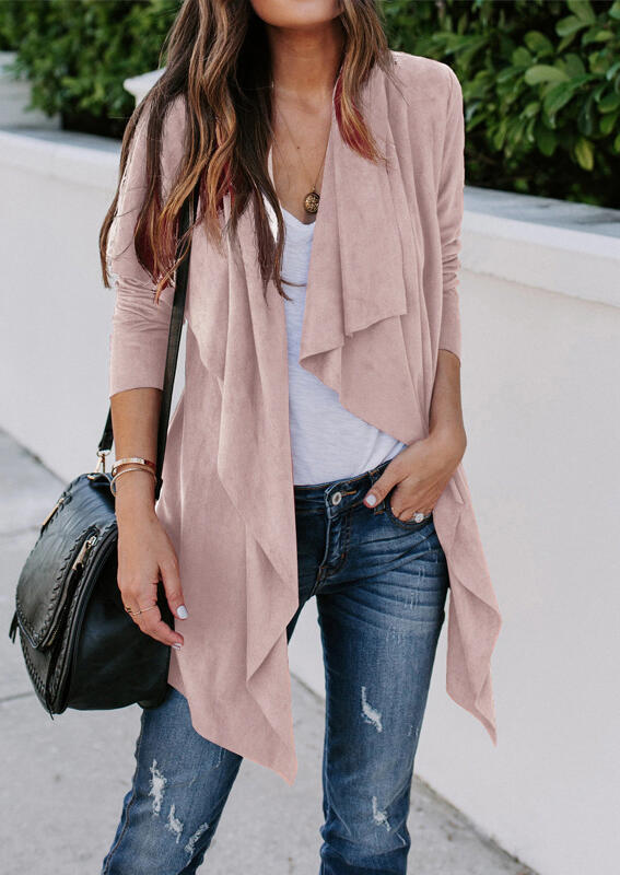 

Irregular Long Sleeve Coat without Necklace - Pink, 463285