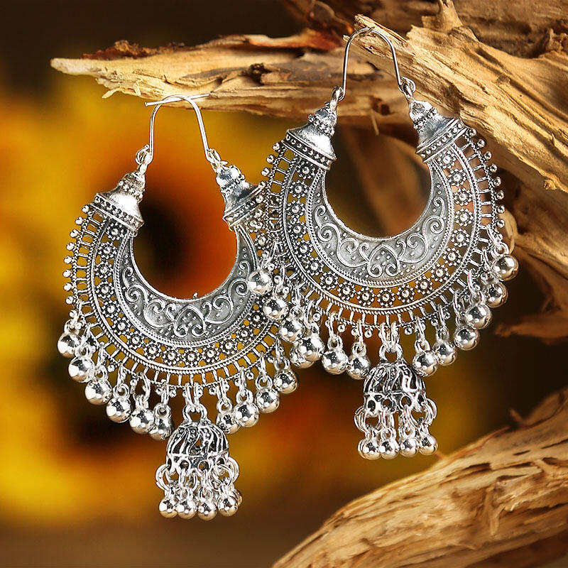 

Vintage Tassel Bell Alloy Earrings, Gold;silver, 463415