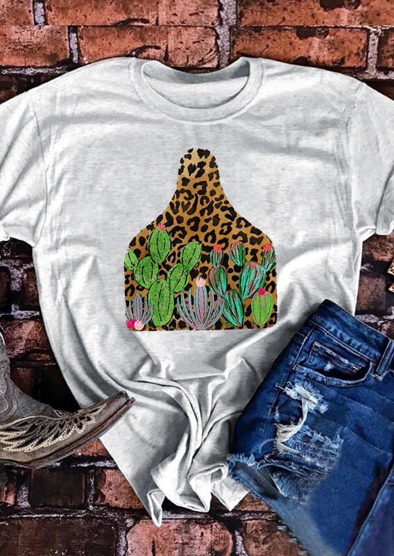 

Leopard Cactus Ear Tag T-Shirt Tee - Light Grey, 463529
