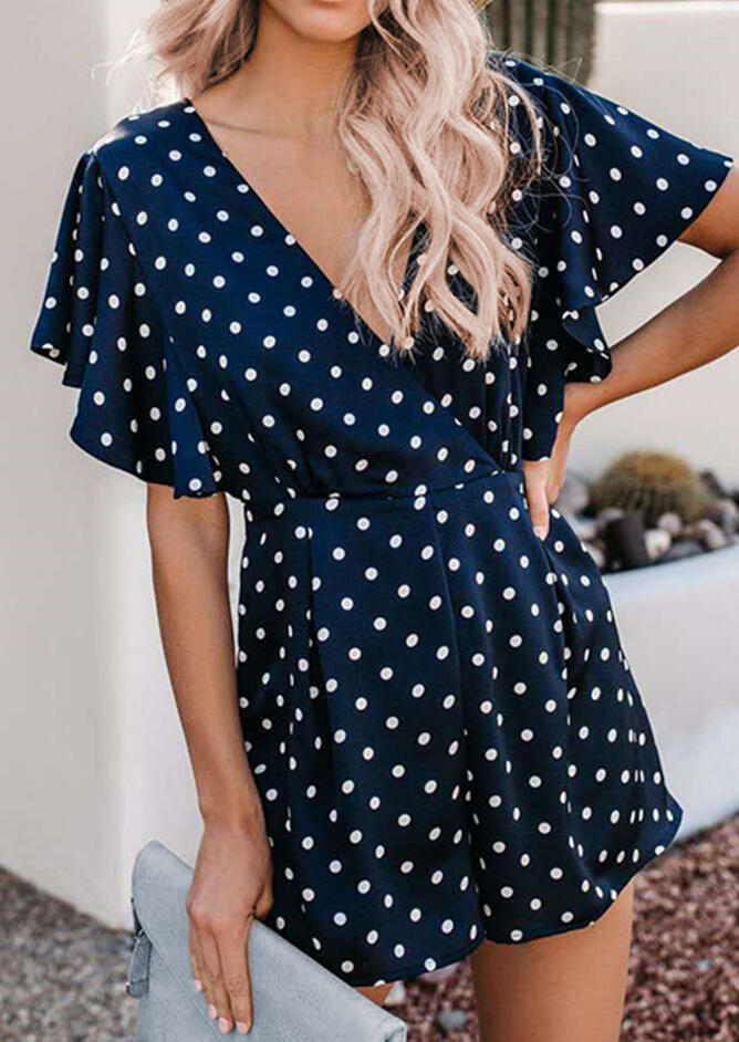 

Jumpsuits & Rompers Polka Dot V-Neck Romper in Navy Blue. Size