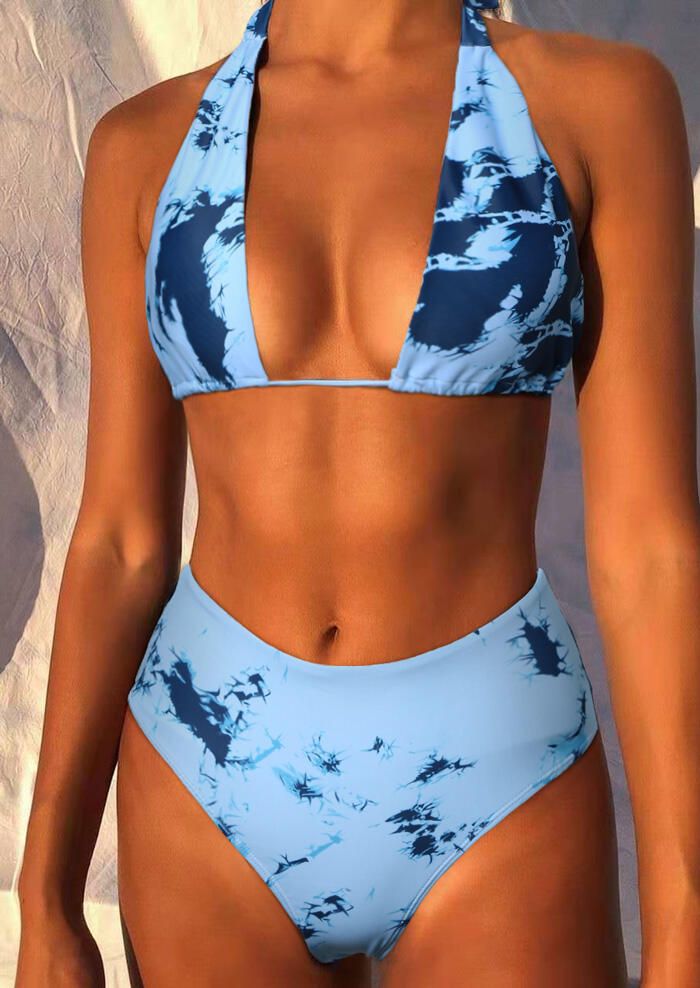 Printed Halter Bikini Set – Blue