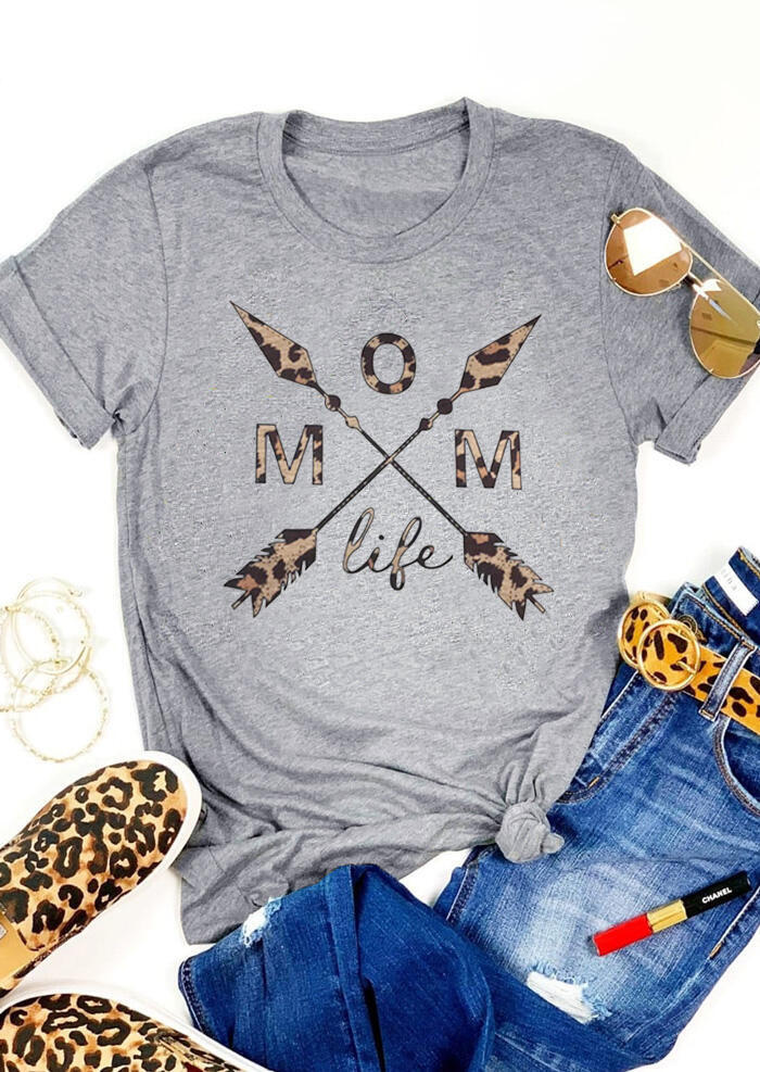 

Leopard Printed Mom Life T-Shirt Tee - Gray, 462869