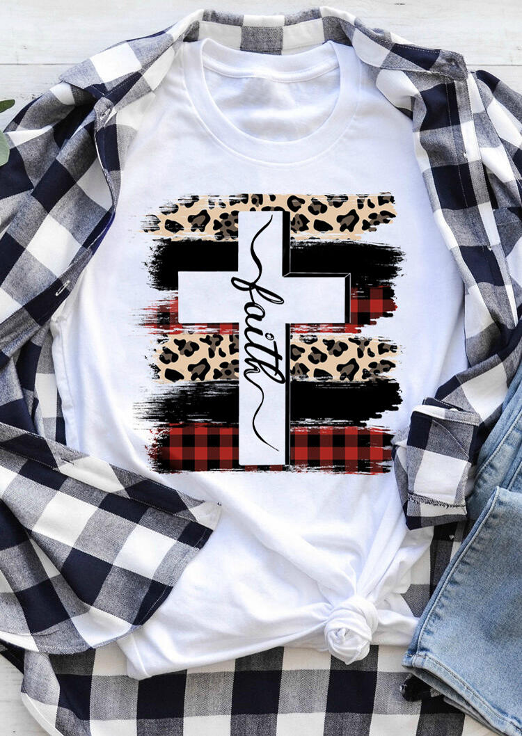 

T-shirts Tees Letter Leopard Printed T-Shirt Tee in White. Size