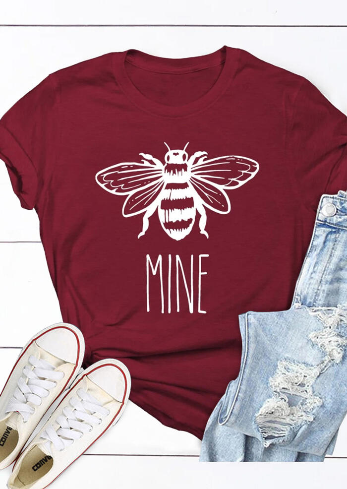 

Bee Mine O-Neck T-Shirt Tee - Burgundy, 463766