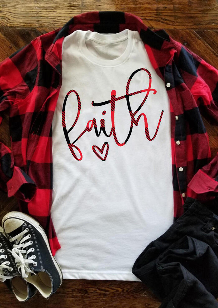 

Tees T-shirts Presale - Plaid Faith Heart T-Shirt Tee - White. Size: S,M,,XL