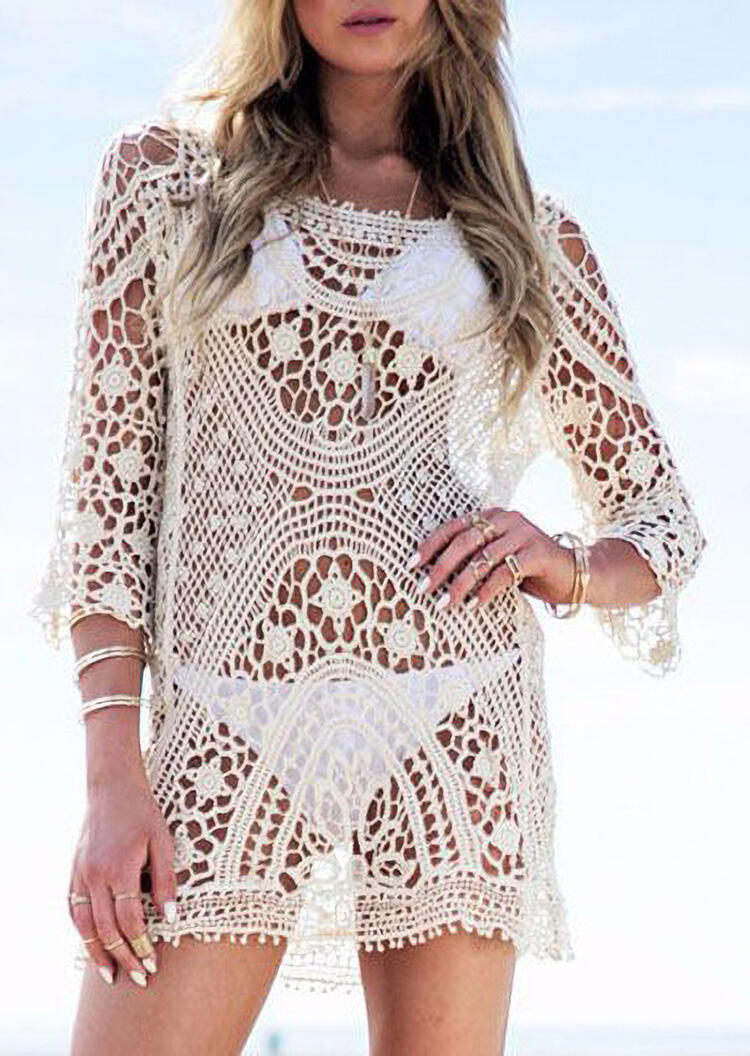 

Cover Ups Lace Splicing Hollow Out Open Back Cover Up without Necklace - White. Size