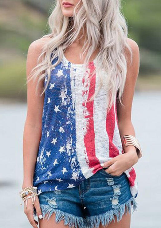 Striped Star Sleeveless O-Neck Tank