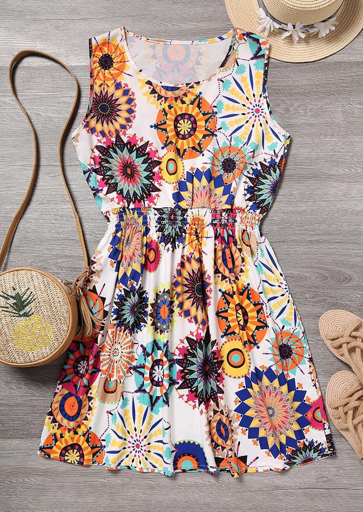 

Mandala Printed Ruffled Mini Dress - Multicolor, 464045