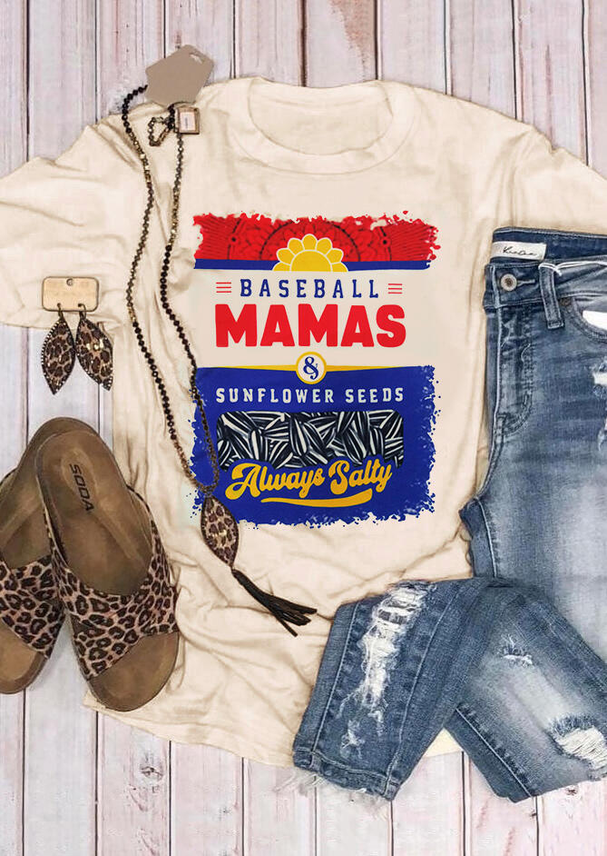 

Tees T-shirts Baseball Mamas & Sunflower Seeds T-Shirt Tee in Light Yellow. Size