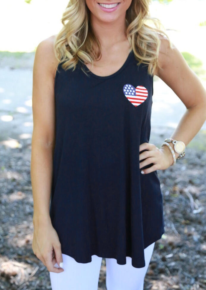 

American Flag Star Heart Bowknot Tank - Navy Blue, 464245